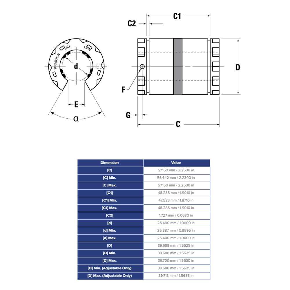 SSU16OPN THOMSON BALL BUSHING SSU SERIES 1" OPEN LINEAR BEARING SELF ALIGNING ADJUSTABLE 1900 LBF